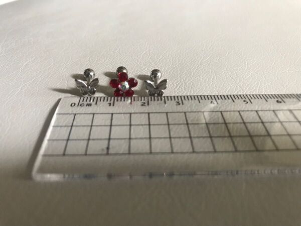 ピアス ラブレット 3個セット 花 18G チョウ16G