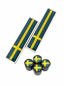 A 黒 スウェーデン 国旗 ステッカー フェンダー バルブキャップ エンブレム ボルボ VOLVO 240 30 240 850 S6080 90 940