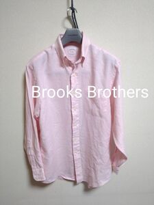 ブルックスブラザーズ　Brooks Brothers　長袖ボタンタウンシャツ　リネン　ピンク　サイズL