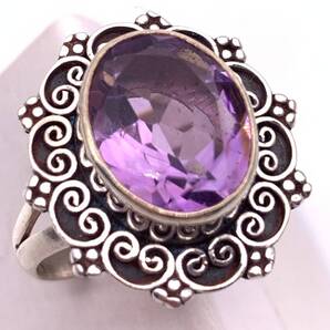 天然石アメジストアンティーク風 silver925リング☆15号