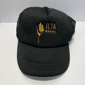 ビンテージ スナップバック メッシュキャップ 黒 刺繍 ILTA Grain Inc 葉 リーフ 植物 古着 トラッカーキャップ