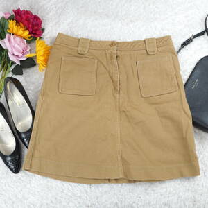 G1603*Salvatore Ferragamo Salvatore Ferragamo * gold button * cotton * knee height * skirt * tea Brown beige *44* large size 