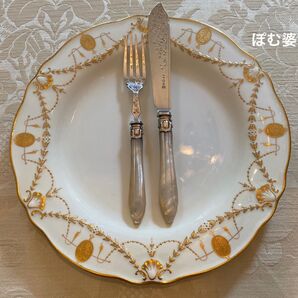 【英国製】 純銀 スターリングシルバー+白蝶貝/フィッシュナイフ&フォーク 1組
