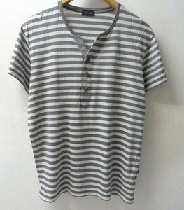 ◆JOSEPH HOMME ジョセフオム ボーダー ヘンリーネック Tシャツ グレー サイズ48 美