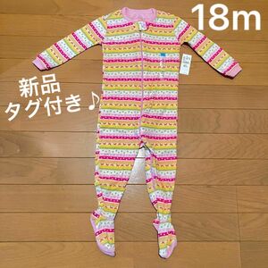 新品 未使用 タグ付き 足つき ロンパース 長袖 カバーオール パジャマ ベビー 赤ちゃん 子供服 ボーダー 80 18m 