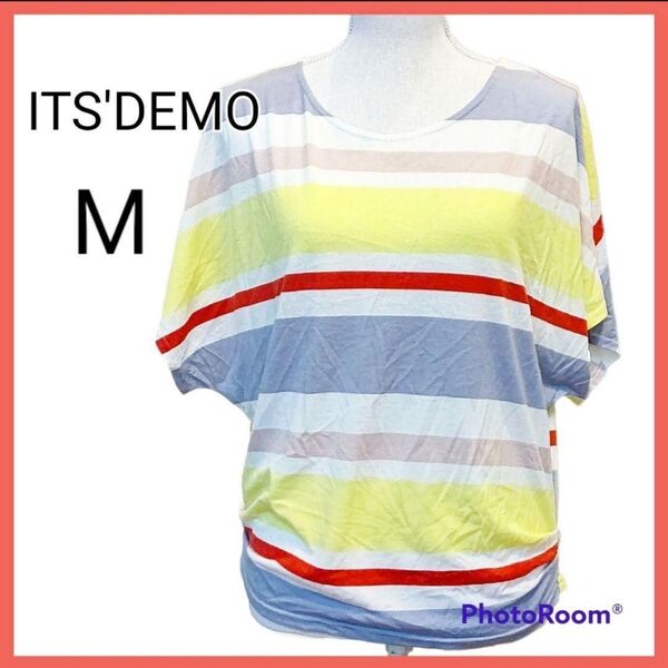 【M】ITS'DEMO　イッツデモ　半袖ドルマンスリーブTシャツ　プルオーバー　半袖Tシャツ　 ボーダーカットソー