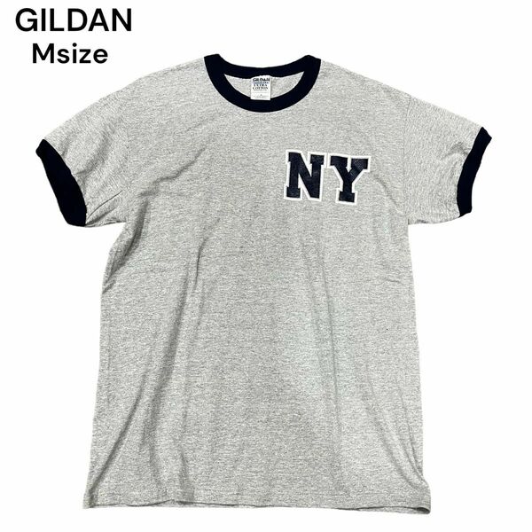 GILDAN リンガーTシャツ 霜降りグレー×ネイビー Y2K