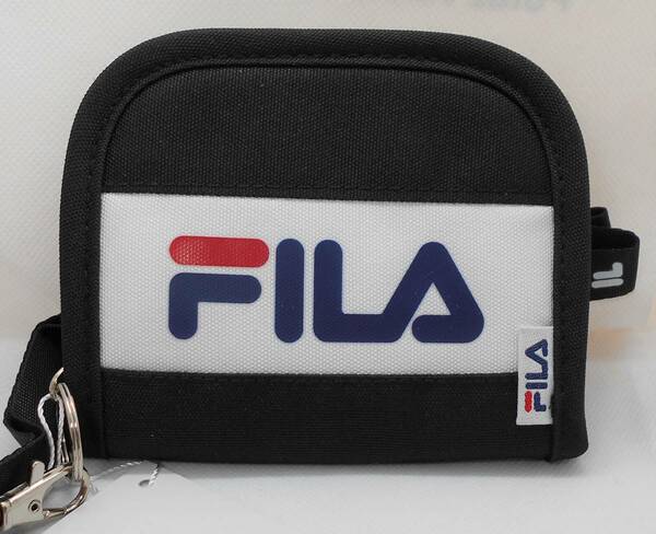 【新品】FILA　ラウンドウォレット　二つ折り財布　ブラック　ストラップ付　メンズ　レディース　キッズ