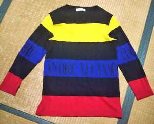  made in Japan Andre Luciano sweater Andre Luciano multicolor knitted border colorful wool Logo rusia-no long sleeve 