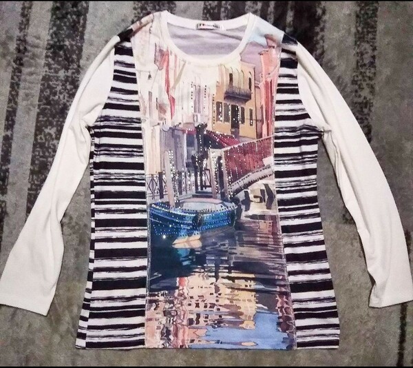 Tシャツ カットソー Lサイズ グラフィック イラスト 絵画 総柄 ベネツィア ヴェネツィア イタリア デザイン