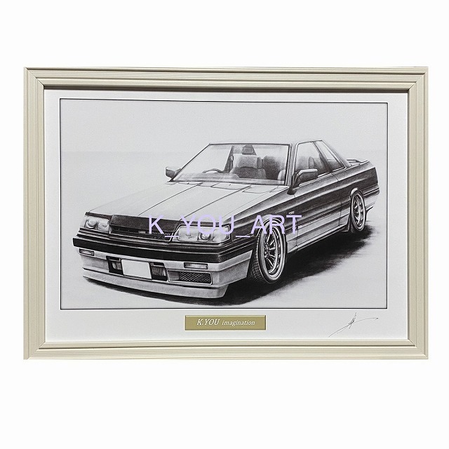 Nissan NISSAN Skyline R31 GTS Coupe [Pencil drawing] Famous car, classic car, illustration, A4 size, framed, signed, Artwork, Painting, Pencil drawing, Charcoal drawing