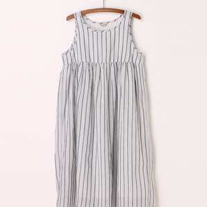 SM2 サマンサモスモス 公式ブログ掲載 綿ラミー ノースリ ギャザー マキシ丈 ロング ワンピース ストライプ 白 ネイビー