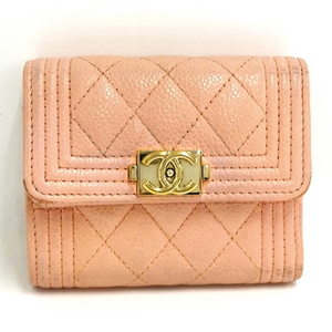 【中古】CHANEL 三つ折り財布 ボーイシャネル フラップ ウォレット ピンク系