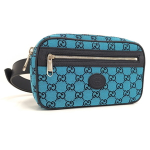 【中古】GUCCI ボディバッグ ウエストバッグ GGキャンバス ブルー 658657