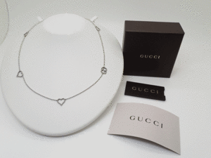 GUCCI Gucci Ag925 в форме сердечка GG Logo мяч цепь серебряный 925 стандартный магазин покупка товар 45cm бесплатная доставка!!