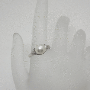 PT900 パール リング アコヤ真珠 8.0mm 8ｍｍ 上質パール 両脇に上質メレダイヤ（計0.07ct）＃15号 送料無料！！冠婚葬祭に！！の画像8