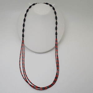  coral .. red coral SV Class p black spinel long necklace 78cm..2.5~3mm silver .. as good as new beautiful goods free shipping!!