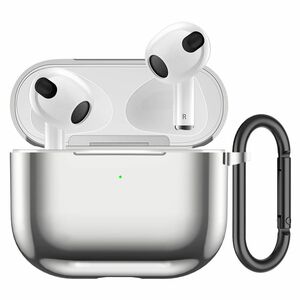 Apple AirPods 第3世代 収納ケース AirPods3 保護カバー コンパチブル メッキ TPU 耐衝撃 軽量シルバー