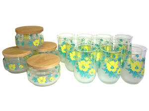  Medama special price Sasaki glass tumbler set canister attaching Showa Retro flower new goods unused . bargain SF2-12 free shipping 