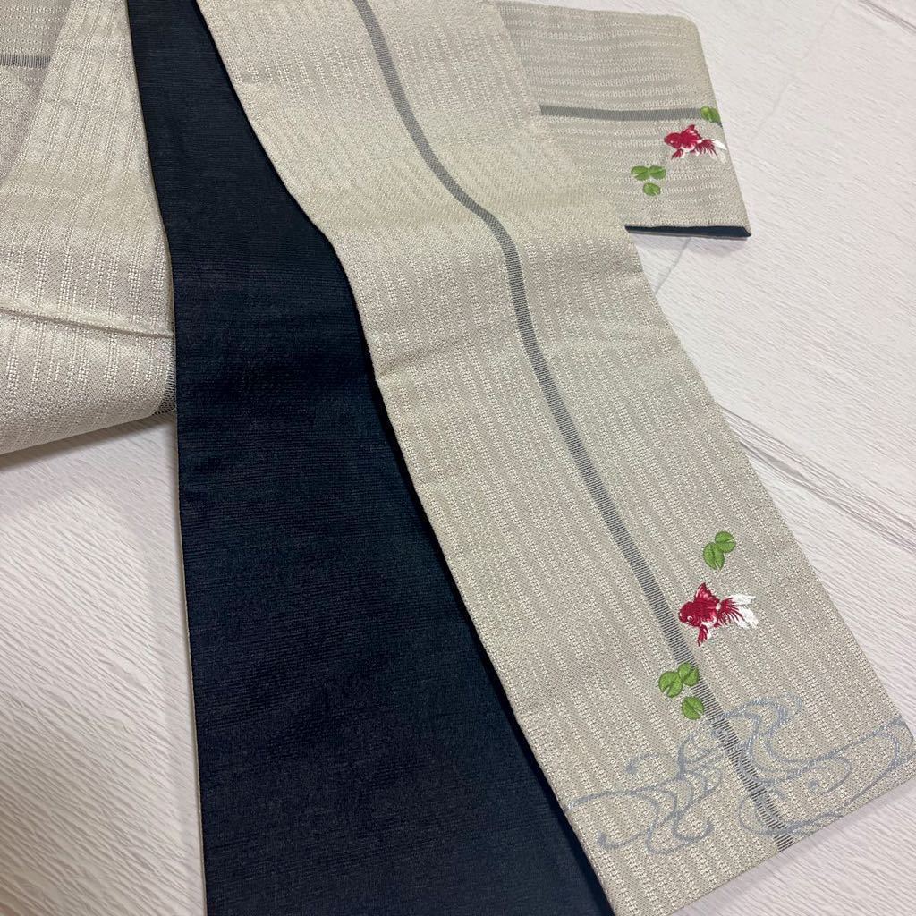 M44☆新品即決 リバーシブル半幅帯 半巾帯 小袋帯 浴衣帯 金茶