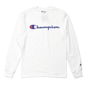 ②【B品】【M】CHAMPION チャンピオン 長袖Tシャツ スクリプトロゴプリント ホワイト