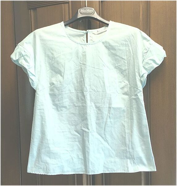 最終価格★Ray BEAMS レイ・ビームス★タックパフスリーブ・コットン混紡・ブラウス・アクアマリン・サイズ1・M相当