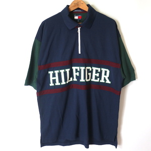 90s TOMMY HILFIGER トミーヒルフィガー マルチパターン 半袖 ポロシャツ(メンズ XL)ハーフジップ