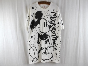 Disney DESIGNS■OLDミッキーマウスペイントTシャツ ホワイト/L程度 80S ディズニー