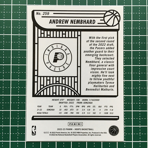 ★PANINI 2022-23 NBA HOOPS #259 ANDREW NEMBHARD［INDIANA PACERS］ベースカード「ROOKIES」ルーキー「RC」★の画像2