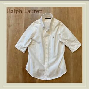 【美品】　Ralph Lauren　ラルフローレン シャツ　ブラウス　半袖　9サイズ　ホワイト　ロゴ　ワンポイントシャツ