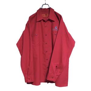 RED KAP 長袖ワークシャツ size XL オーバーサイズ レッド ゆうパケットポスト可 胸 ロゴ 刺繍 Automotive 古着 洗濯 プレス済 274
