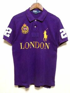 Polo Ralph Lauren ラルフローレン LONDON ロンドン 半袖 鹿の子 ポロシャツ L★パープル 紫 ビッグポニー ナンバリング 刺繍 CUSTOM FIT