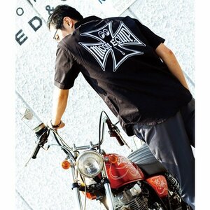 ★ムーンアイズ ワークシャツ - M 黒 MOONEYES 正規品 MOON Equipped Iron Cross 半袖シャツ