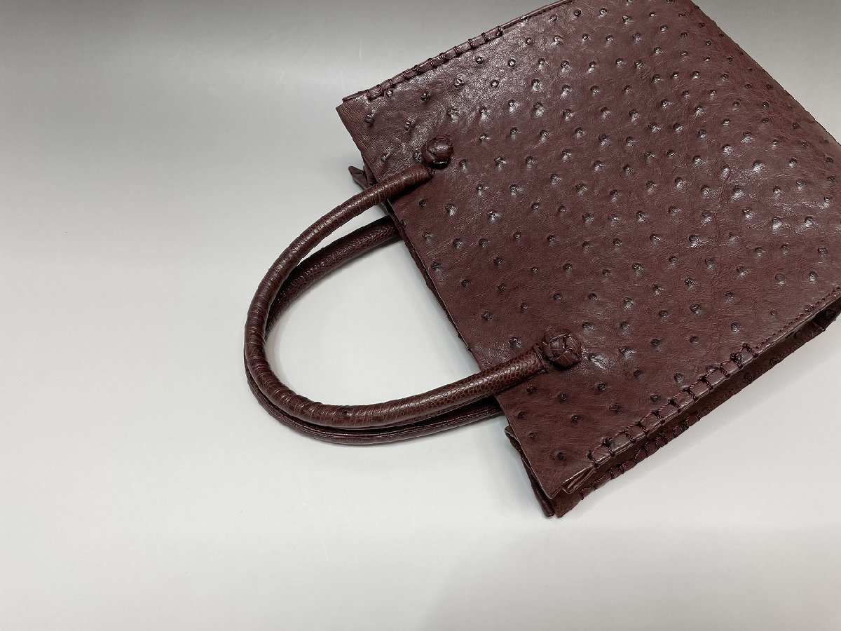 新品 購入25万円 高級 本革レザー オーストリッチ トートバッグ ポーチ&キーホルダー付き ブラウン ハンドバッグ レディース 新品 購入25万円 高級 本革レザー オーストリッチ トートバッグ ポーチ&キーホルダー付き ブラウン ハンドバッグ レディース