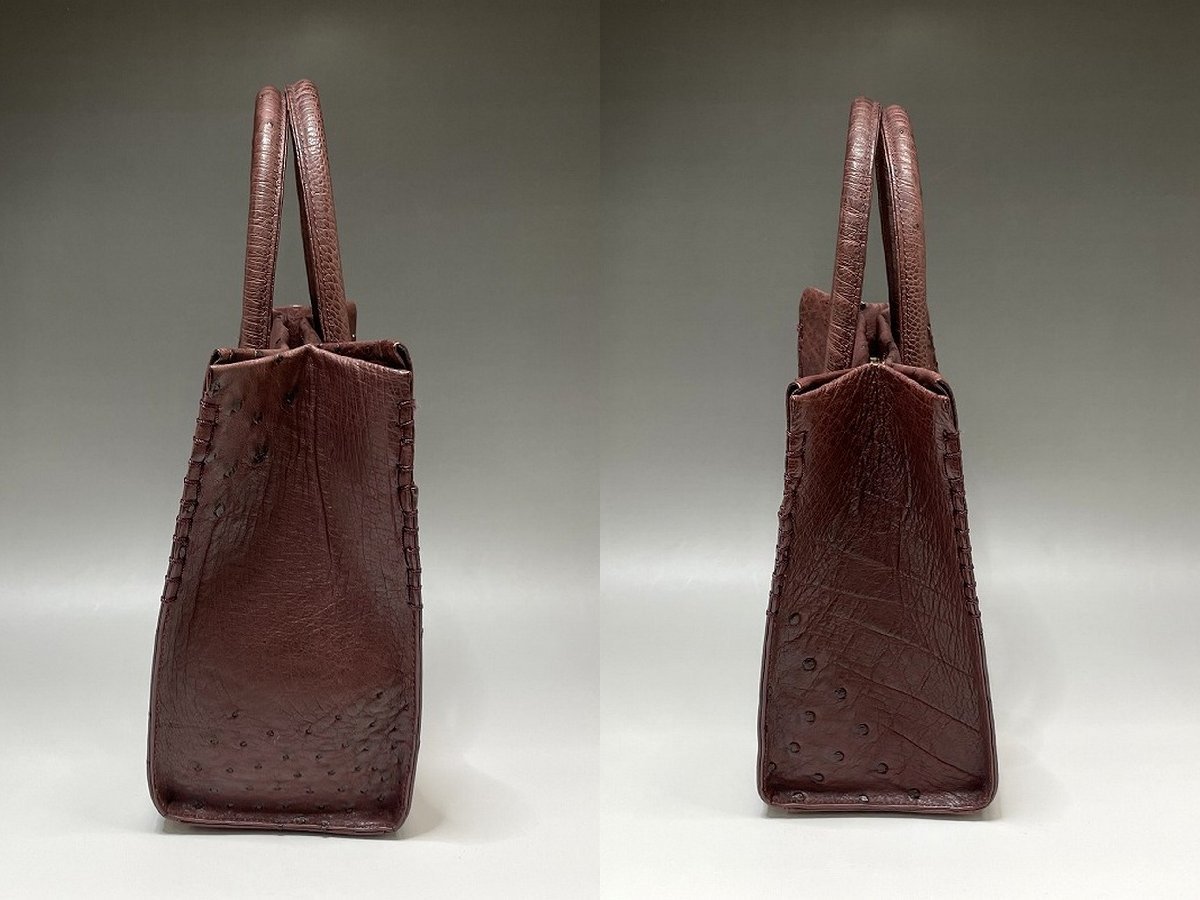 新品 購入25万円 高級 本革レザー オーストリッチ トートバッグ ポーチ&キーホルダー付き ブラウン ハンドバッグ レディース 新品 購入25万円 高級 本革レザー オーストリッチ トートバッグ ポーチ&キーホルダー付き ブラウン ハンドバッグ レディース
