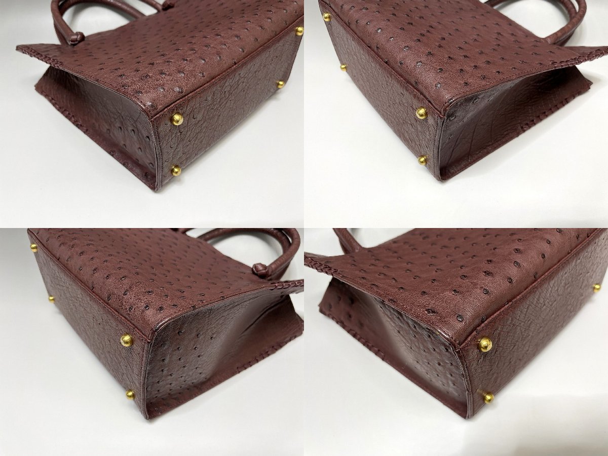新品 購入25万円 高級 本革レザー オーストリッチ トートバッグ ポーチ&キーホルダー付き ブラウン ハンドバッグ レディース 新品 購入25万円 高級 本革レザー オーストリッチ トートバッグ ポーチ&キーホルダー付き ブラウン ハンドバッグ レディース