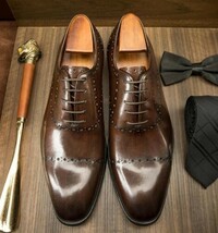 【25.0cm】193-811B新品メンズ 本革 ビジネスシューズ 内羽根 高品質 ブローグシューズ 華やかなスタイル 高級紳士靴_画像2