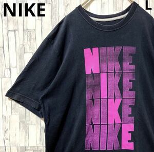NIKE ナイキ 半袖 Tシャツ サイズL デカロゴ ビッグロゴ スウォッシュ ブラック 送料無料