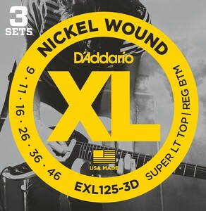 3セットパック D'Addario EXL125-3D Nickel Wound 009-046 ダダリオ エレキギター弦