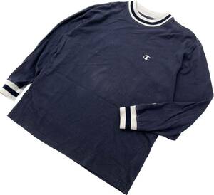 Champion ☆ デザインポイント◎ リブ付◎ 長袖 Tシャツ ロンT ネイビー M レトロ ストリート アメカジ スポーツ チャンピオン■S1765