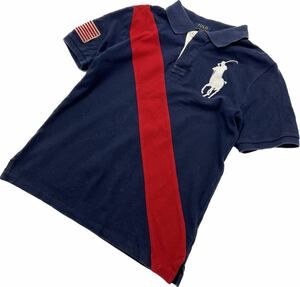 Polo Ralph Lauren ☆ キッズ 150 ビッグポニー◎ レッドライン 半袖 ポロシャツ ネイビー アメリカ ワッペン ポロラルフローレン■DK187