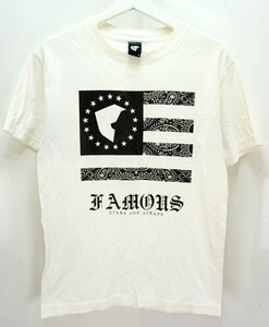 ■フェイマス FAMOUS 両面 ロゴ入り 白 ホワイト 半袖Tシャツ S 細身■BB