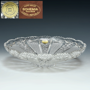 BOHEMIA ボヘミア Bohemian Glass クリスタルガラス ボウル 径:24.6cm 大皿 ハンドカット チェコ 西洋美術 ガラス工芸 現代工芸　z5137t
