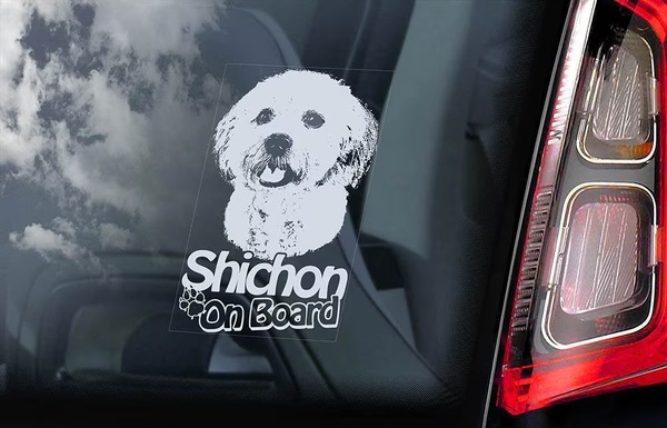 ◆Shichon シション ビションフリーゼ x シーズー ミックス 165 x 100mm 外張り@カーステッカー@外貼り@カー ステッカー シール DOG 犬 D1