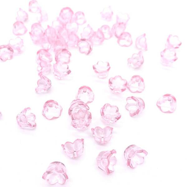 涼しげなお花のアクリルビーズ 　12ｇ　約50個　クリアライトピンク