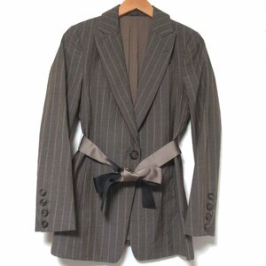 美品 19SS BRUNELLO CUCINELLI ブルネロクチネリ ピンストライプ ベルテッド 1B シングル テーラードジャケット サイズ38 ブラウン C0504