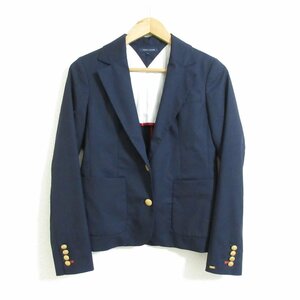 美品 TOMMY HILFIGER トミーヒルフィガー シルクブレンド ストレッチ シングル 金ボタン テーラードジャケット ブレザー 紺ブレ 4 ネイビー