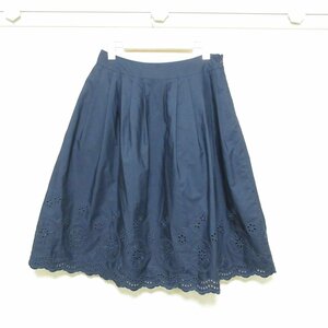 美品 GALLERY VISCONTI ギャラリービスコンティ 近年モデル 裾レース 刺繍 膝丈 フレア スカート 3 ネイビー 紺
