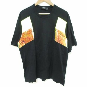 良品 DSQUARED2 ディースクエアード ホログラムデザイン 半袖 Tシャツ カットソー サイズM 黒 ブラック×イエロー 黒×黄色