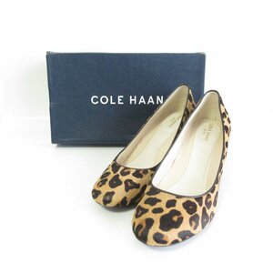 ほぼ未使用 COLE HAAN コールハーン ザ ゴートゥー リンデン ブロックヒール ハラコ ヒョウ柄 パンプス W21375 24.5cm ブラウン